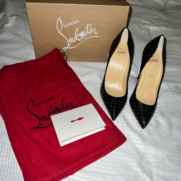 CHRISTIAN LOUBOUTIN Shoes - CHRISTIAN LOUBOUTIN PIGALLE FOLLIES PLUME 100 NAPPA BLACK/ANTIC GOLD - 7.5